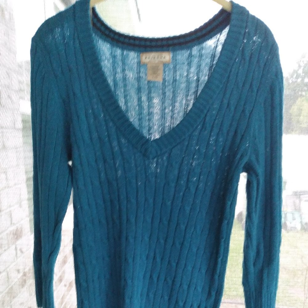 Arizona Jean Company Cable Knit 3/4 Sleeve Women's Jr Size Large in Solid Blue
